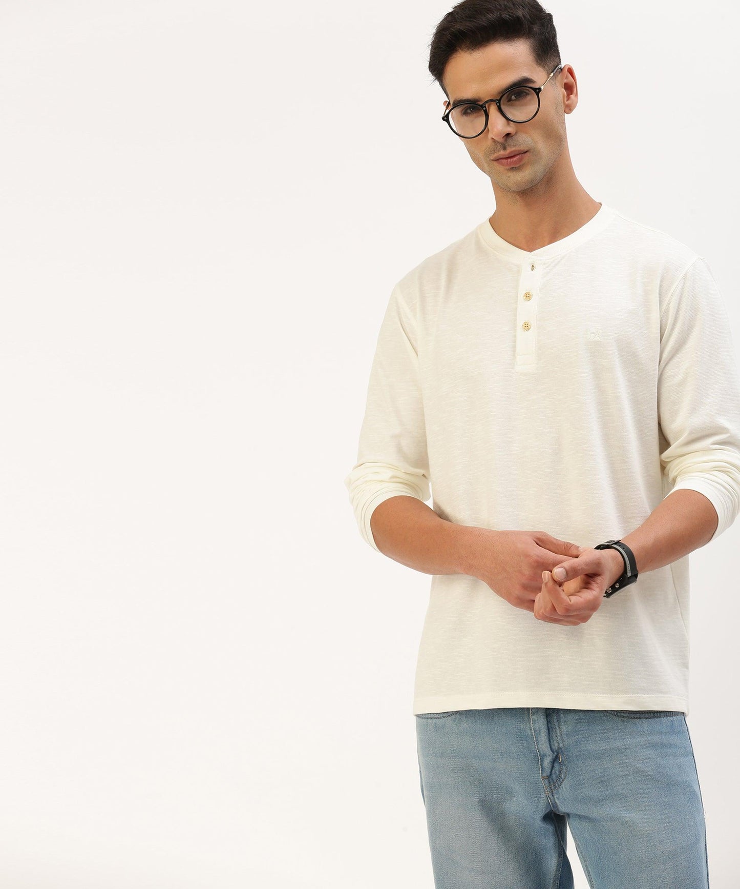 Men's solid henley neck t-shirt - HEREAFTER