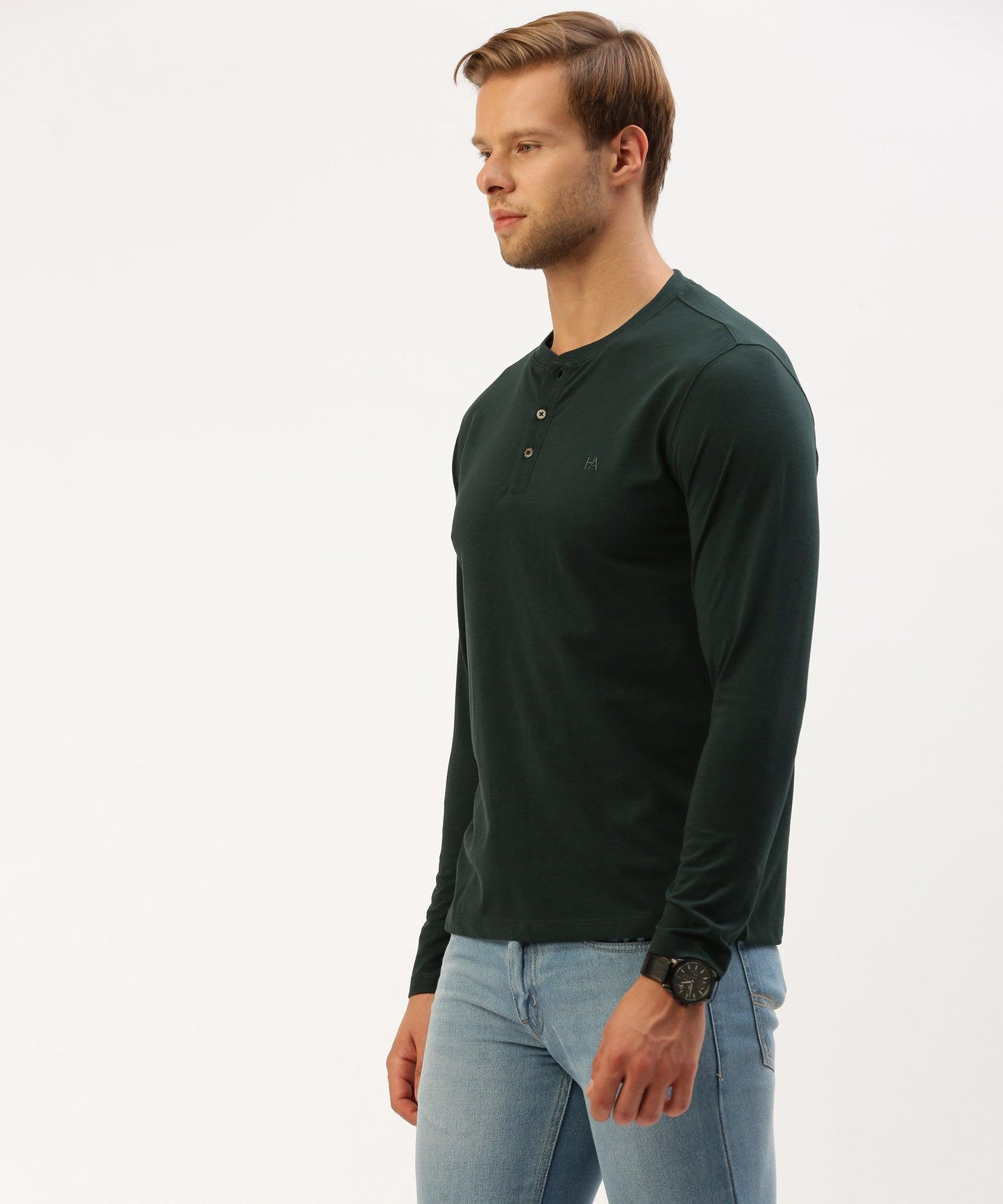 Men's solid henley neck t-shirt - HEREAFTER