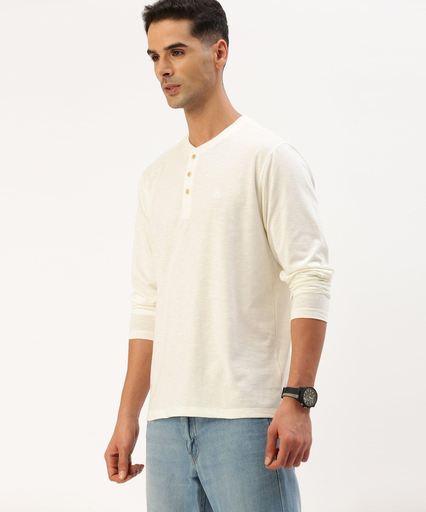 Men's solid henley neck t-shirt - HEREAFTER