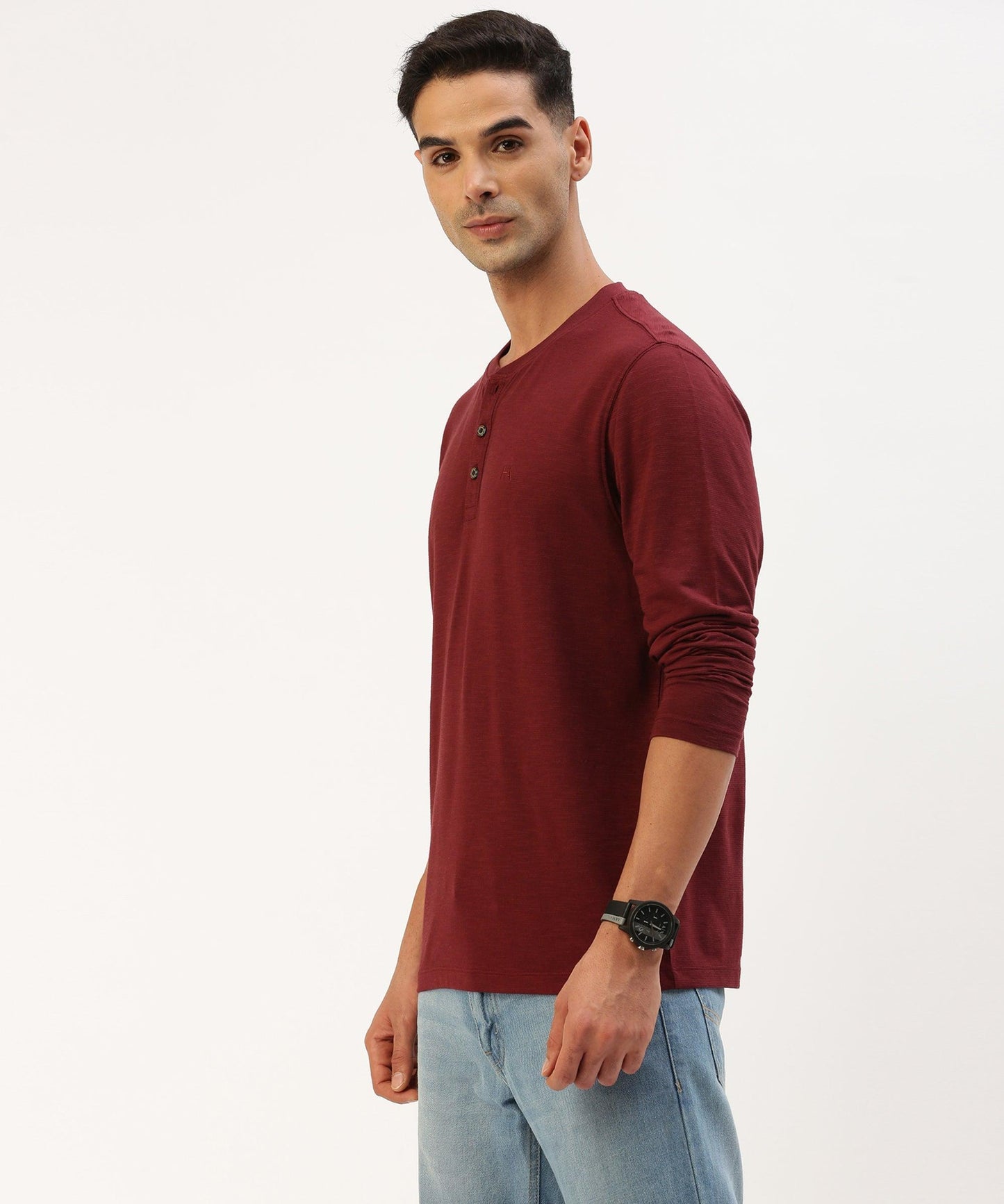 Men's solid henley neck t-shirt - HEREAFTER