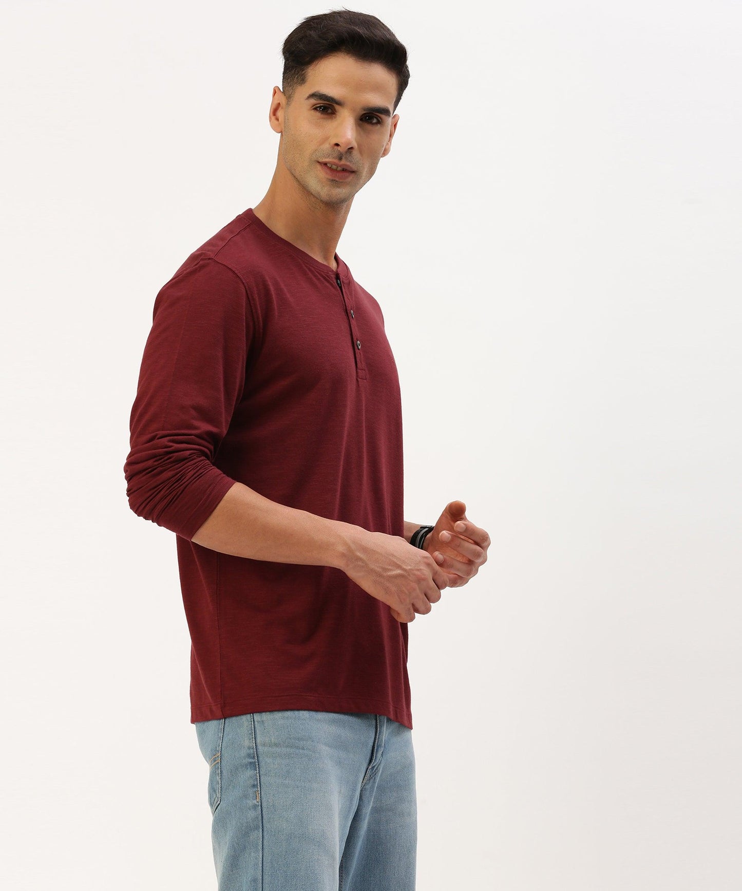 Men's solid henley neck t-shirt - HEREAFTER