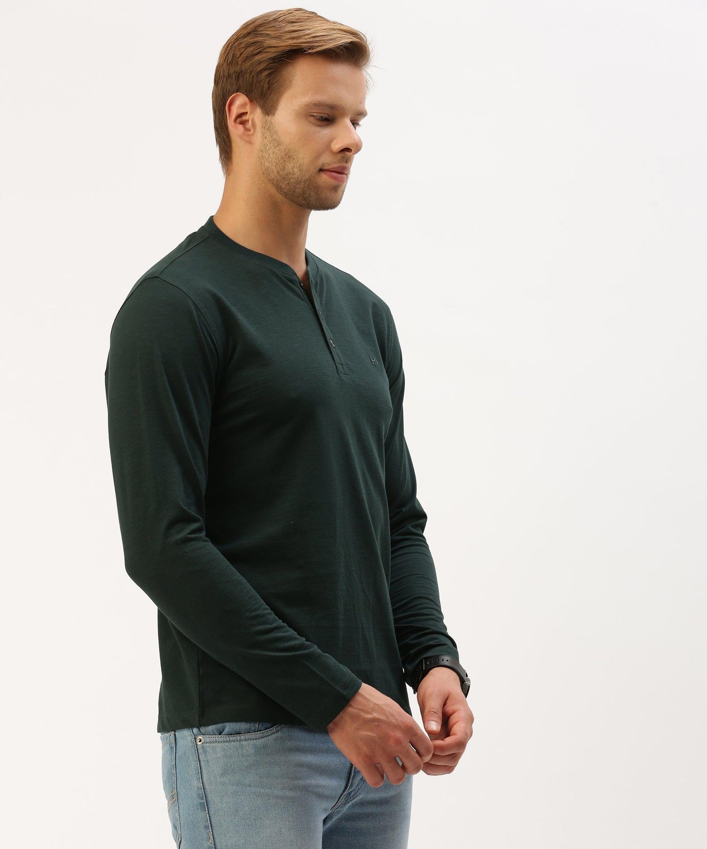 Men's solid henley neck t-shirt - HEREAFTER