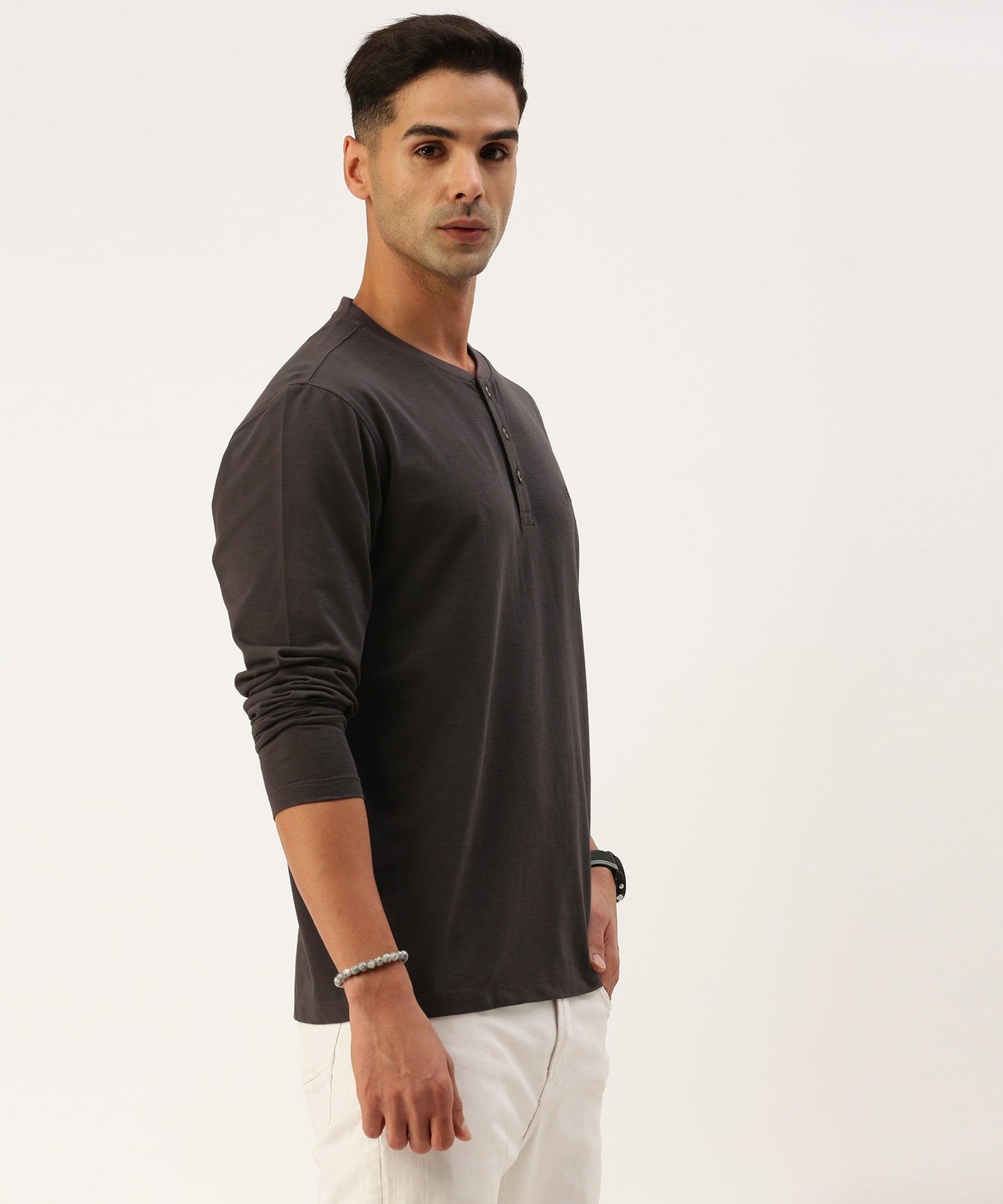 Men's solid henley neck t-shirt - HEREAFTER