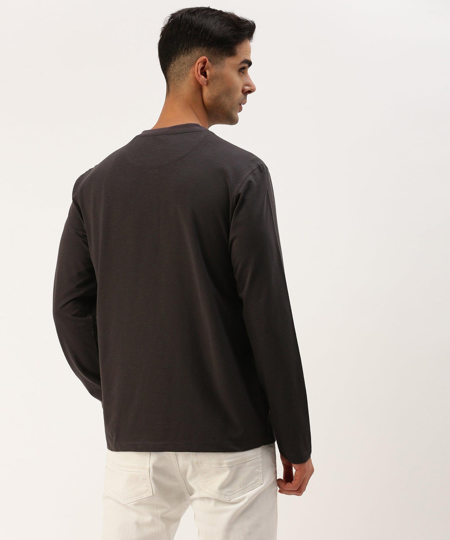 Men's solid henley neck t-shirt - HEREAFTER