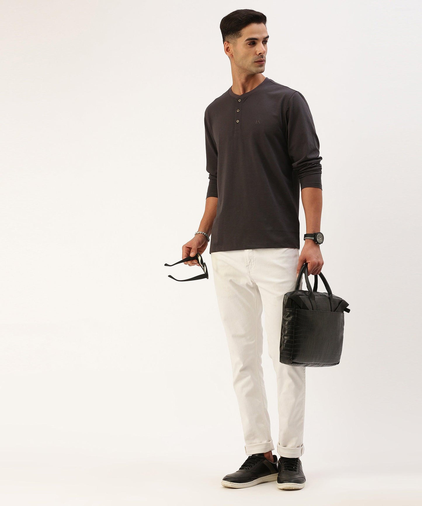 Men's solid henley neck t-shirt - HEREAFTER