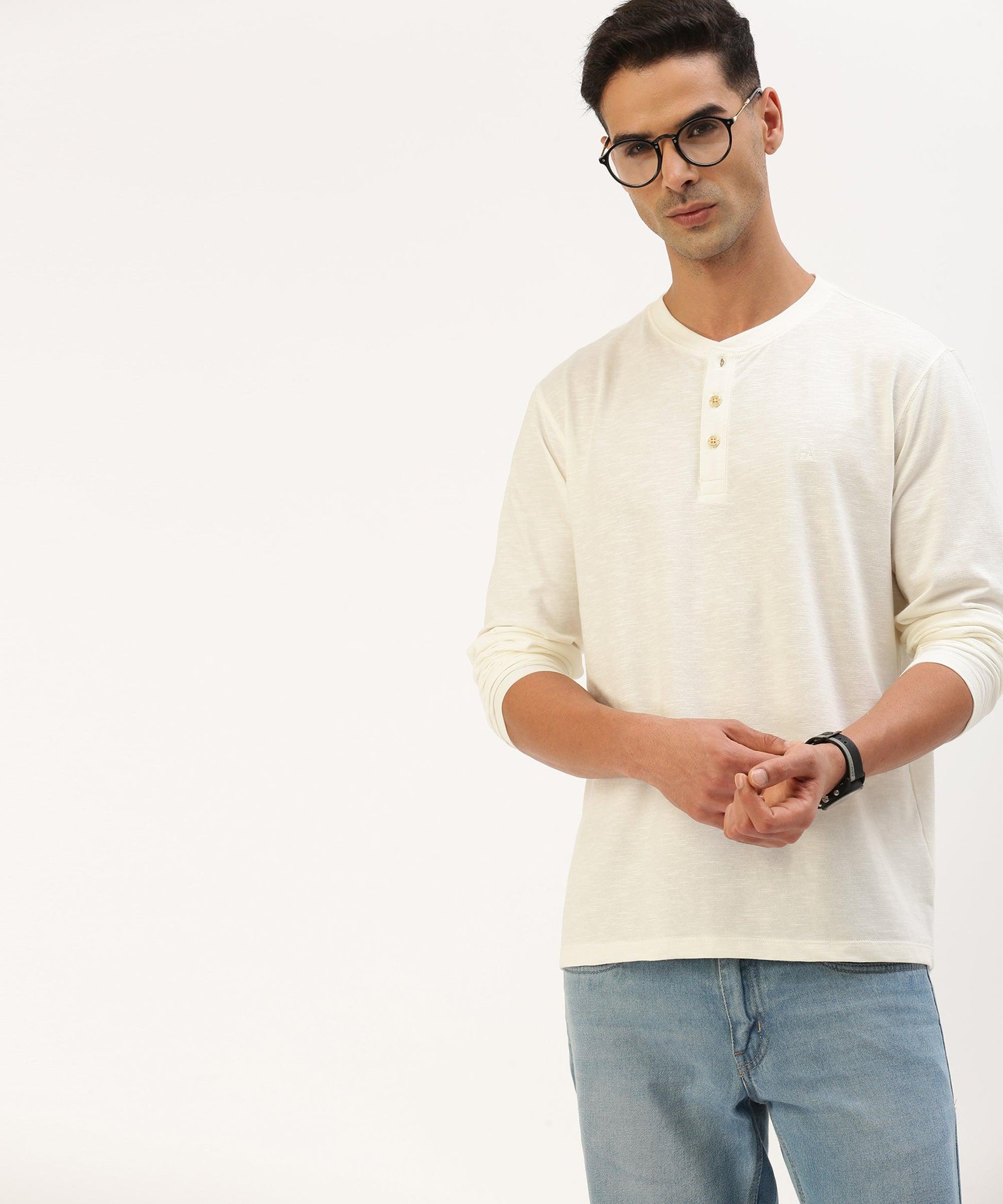 Men's solid henley neck t-shirt - HEREAFTER 