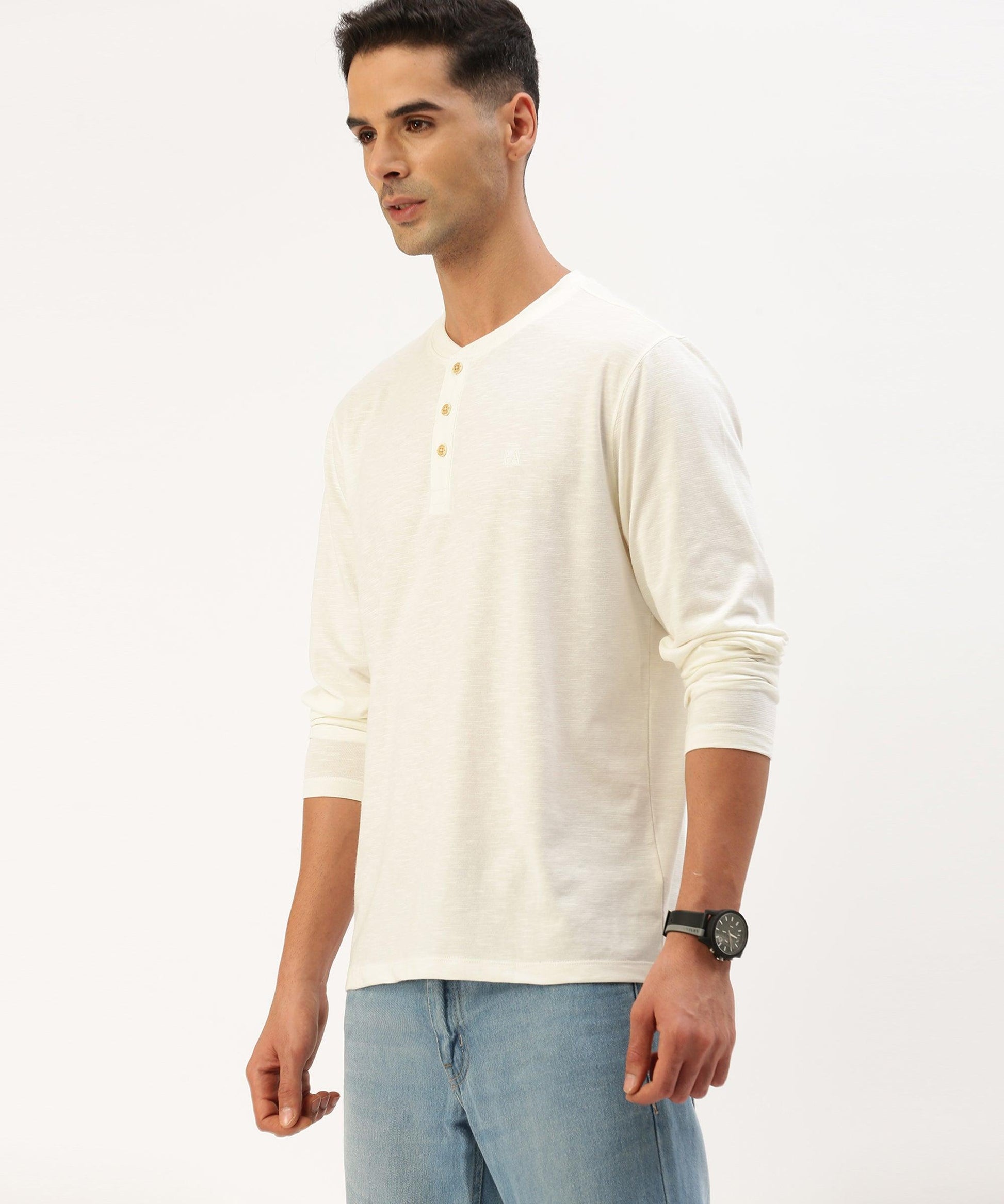 Men's solid henley neck t-shirt - HEREAFTER 