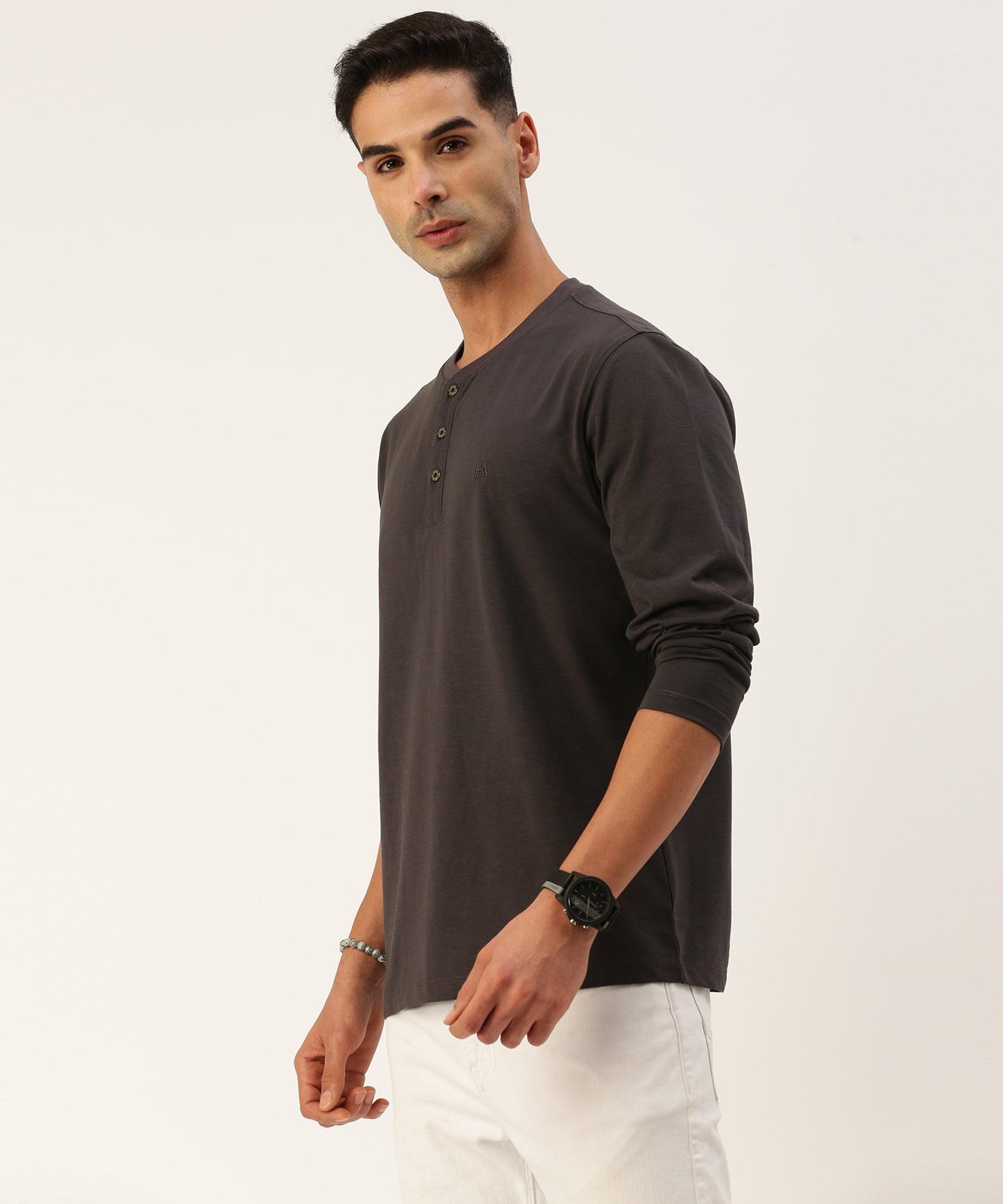 Men's solid henley neck t-shirt - HEREAFTER 