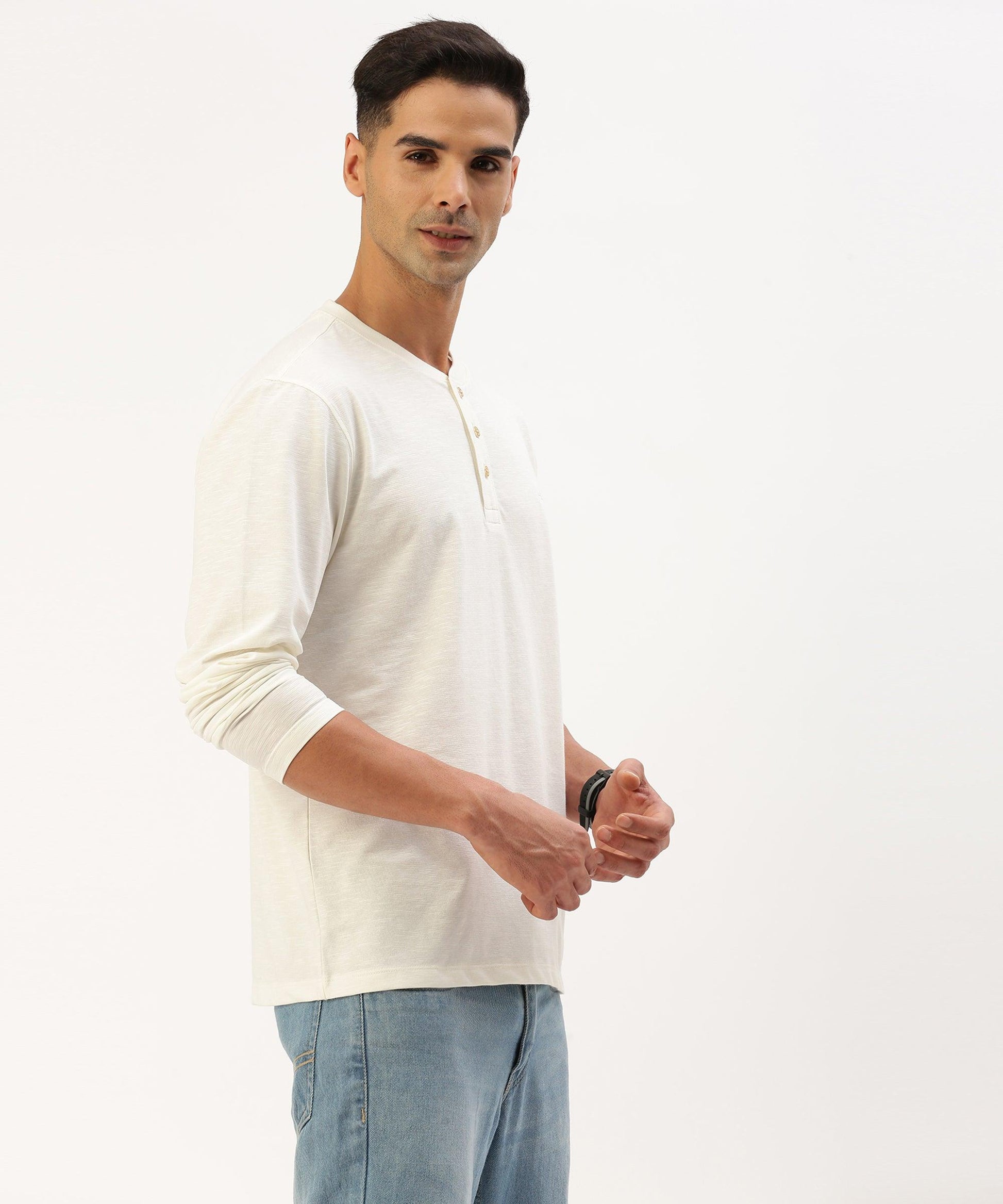 Men's solid henley neck t-shirt - HEREAFTER 