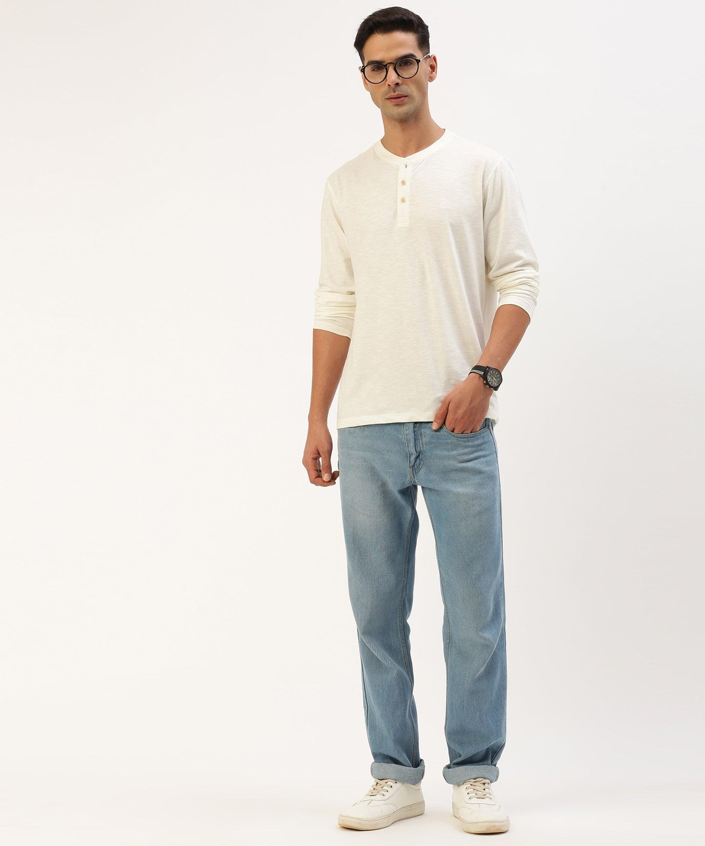 Men's solid henley neck t-shirt - HEREAFTER 